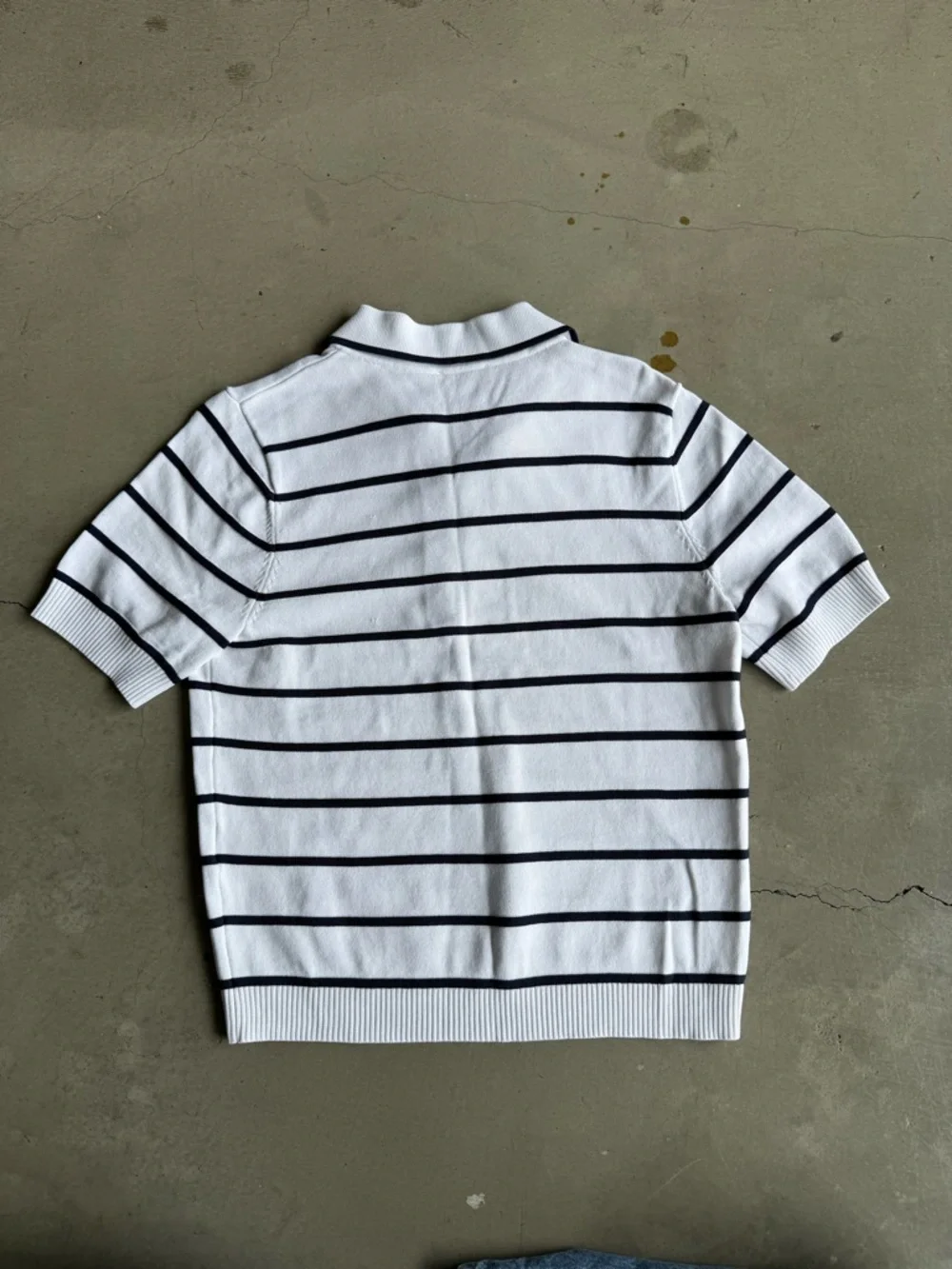 On 34th / Striped Knit Short Sleeve Polo Sweater Top / white black - Picture 8 of 8